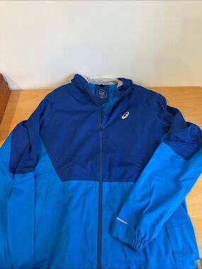 Asics Two-Tone Blue Hooded Running Jacket